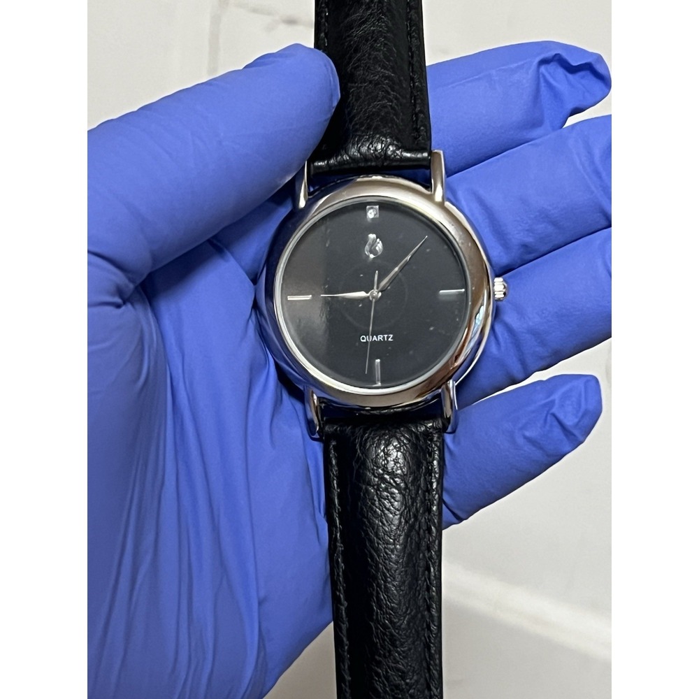 DIAMOND FLAME WATCH QUARTZ GENUINE LEATHER Black Silver